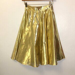 Vintage 70s 80s 90s Frederick's of Hollywood Gold Lame Circle Skirt Disco (BT)